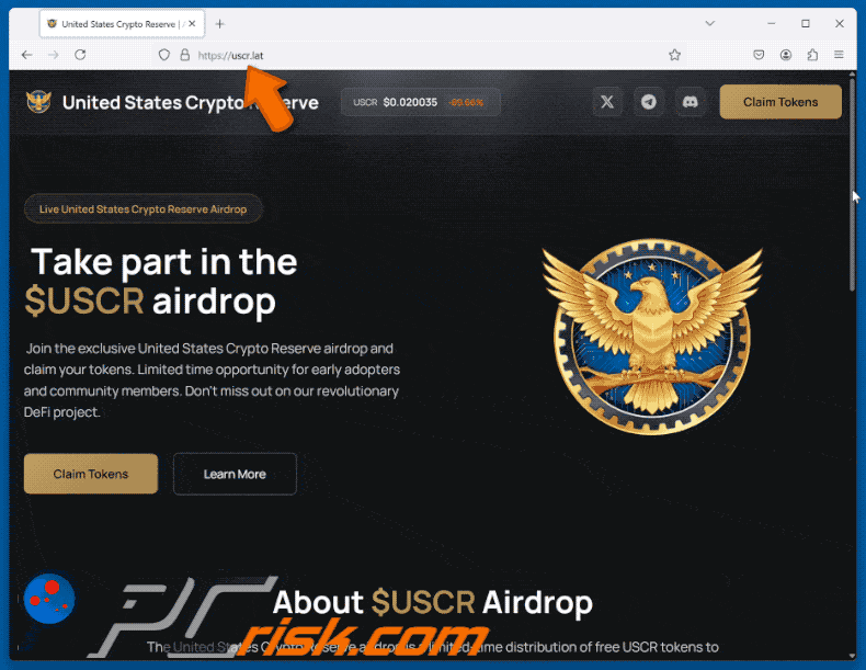 United States Crypto Reserve ($USCR) Airdrop Wygląd oszustwa