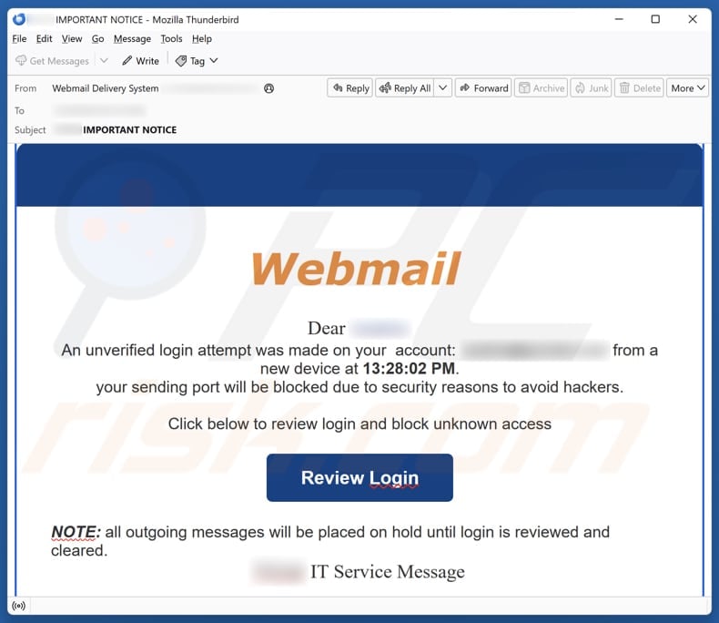 Email Account Failure Notice kampania spamowa