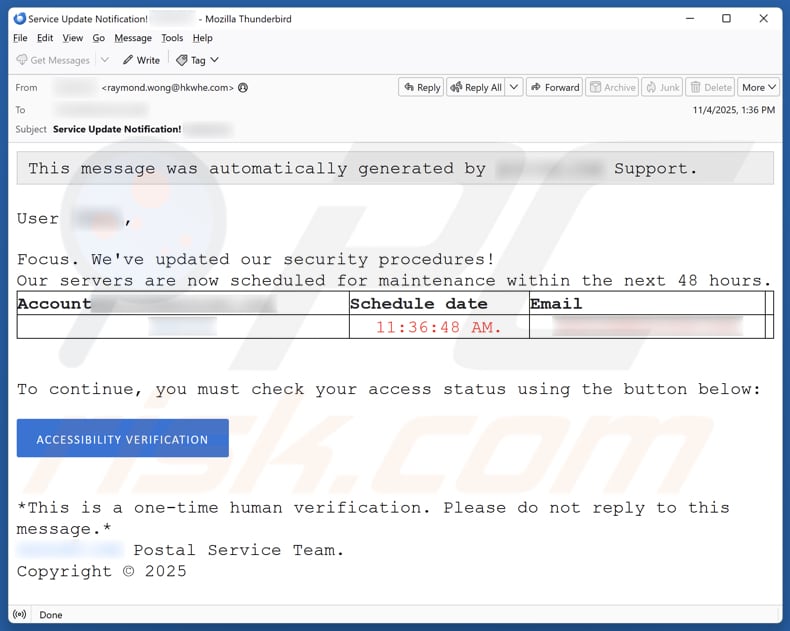 Email Account Failure Notice kampania spamowa