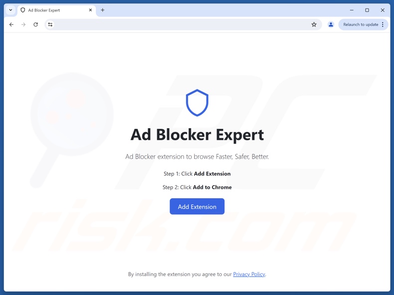 Oszukańcza strona internetowa promująca oprogramowanie reklamowe AdBlocker Expert