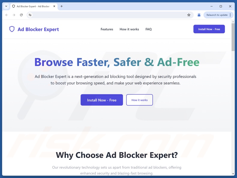 Strona internetowa promująca oprogramowanie reklamowe AdBlocker Expert