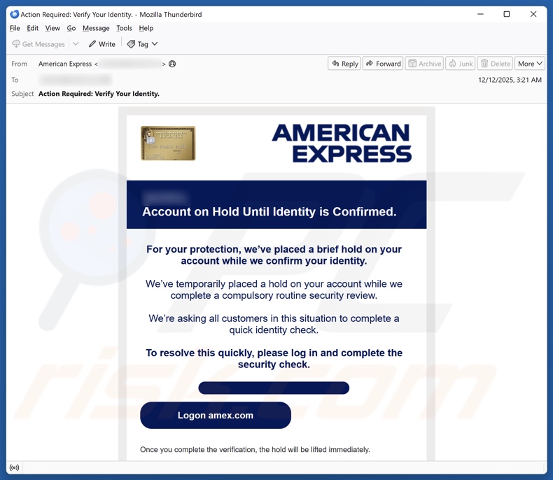 American Express - Account On Hold kampania spamowa