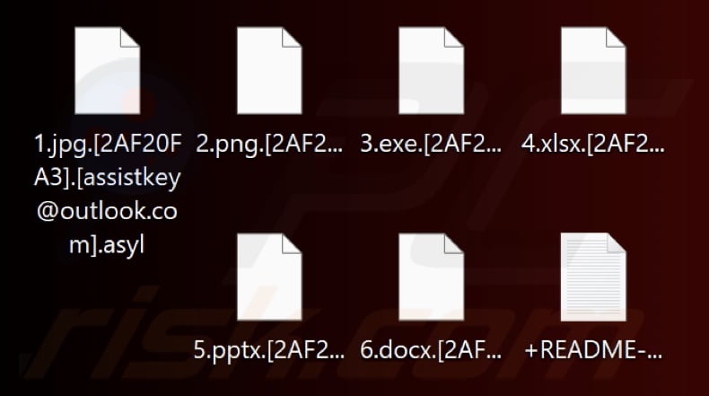 Pliki zaszyfrowane przez oprogramowanie ransomware Asyl (rozszerzenie .asyl)