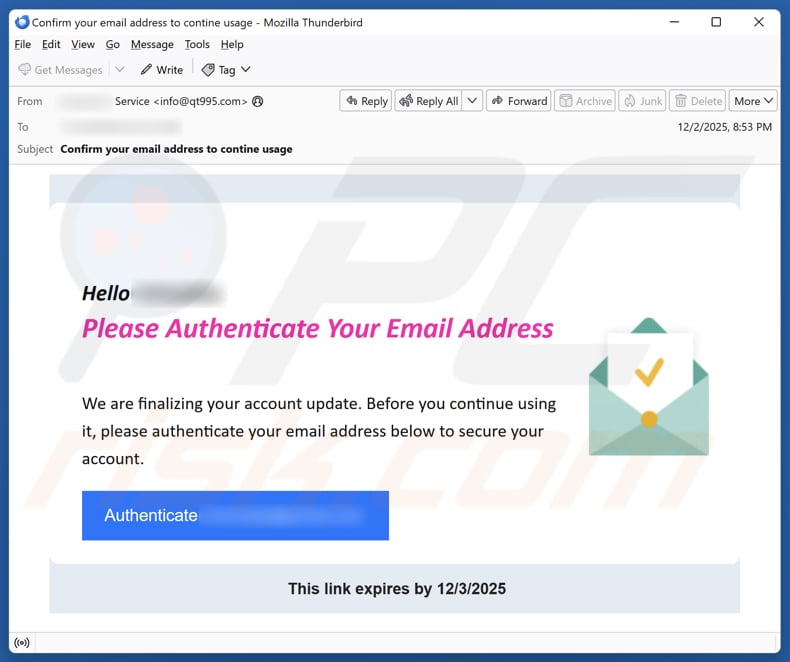 Authenticate Your Email Address kampania spamowa