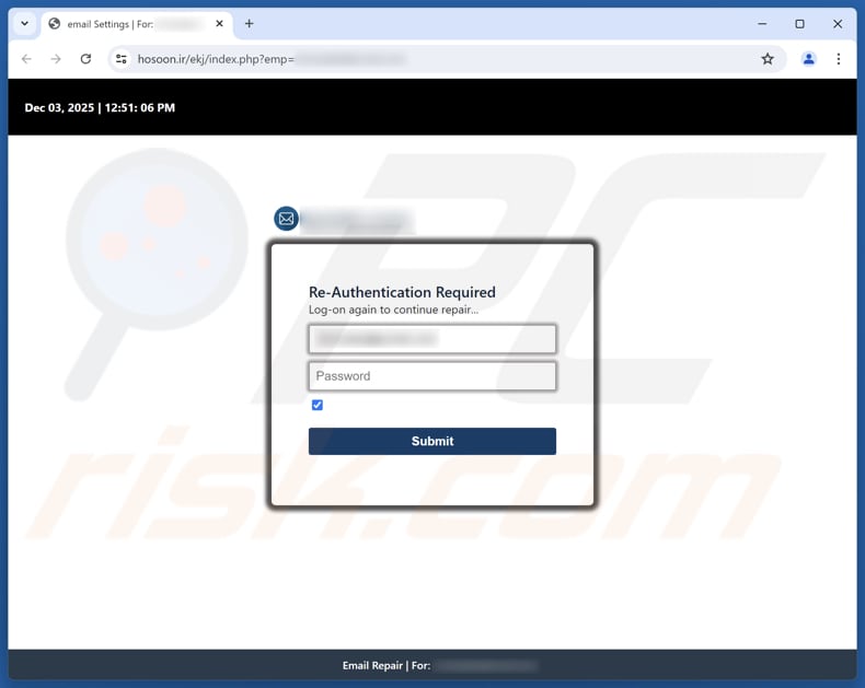 Authenticate Your Email Address Oszukańcza strona phishingowa
