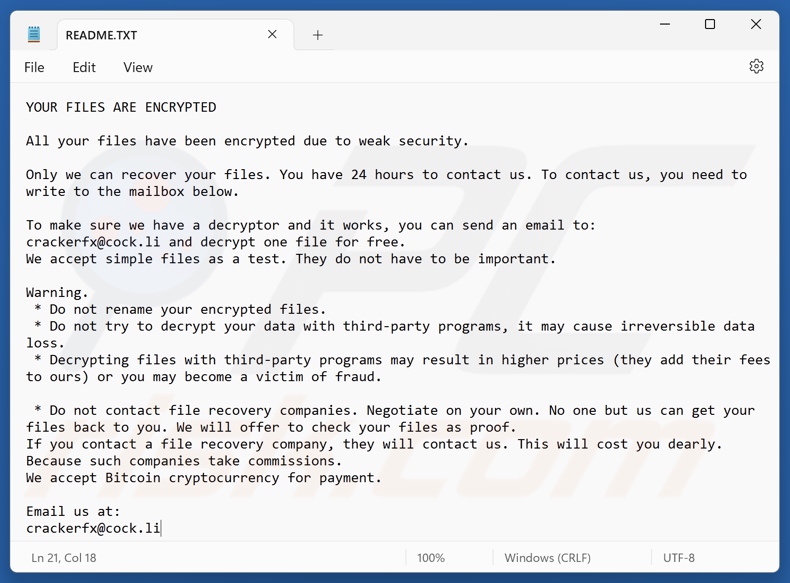 Cracker (Beast) ransomware żądanie okupu (README.TXT)