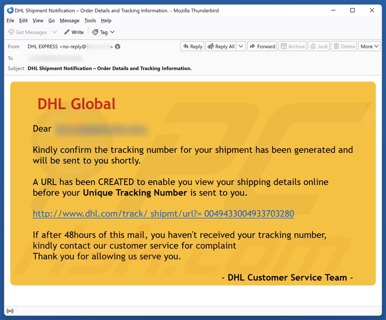 DHL Global - Shipment Tracking Number kampania spamowa