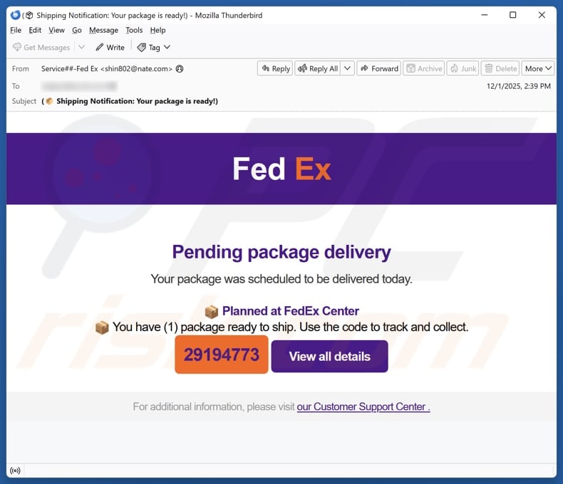 FedEx - Pending Package Delivery kampania spamowa