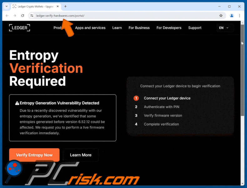 Ledger - Critical Security Vulnerability oszustwo e-mailowe fałszywa strona internetowa