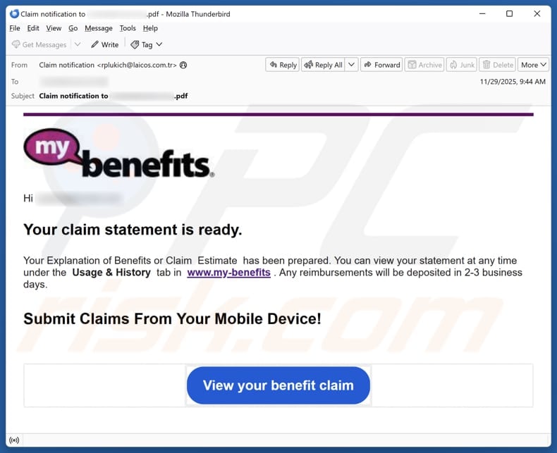 My Benefits - Your Claim Statement Is Ready kampania spamowa