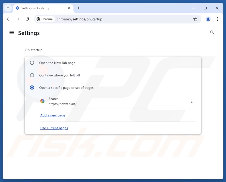Usuwanie newtab.art ze strony głównej przeglądarki Google Chrome