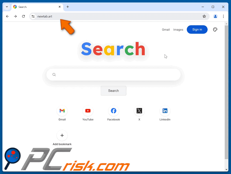 newtab.art przekierowuje do Google (GIF)