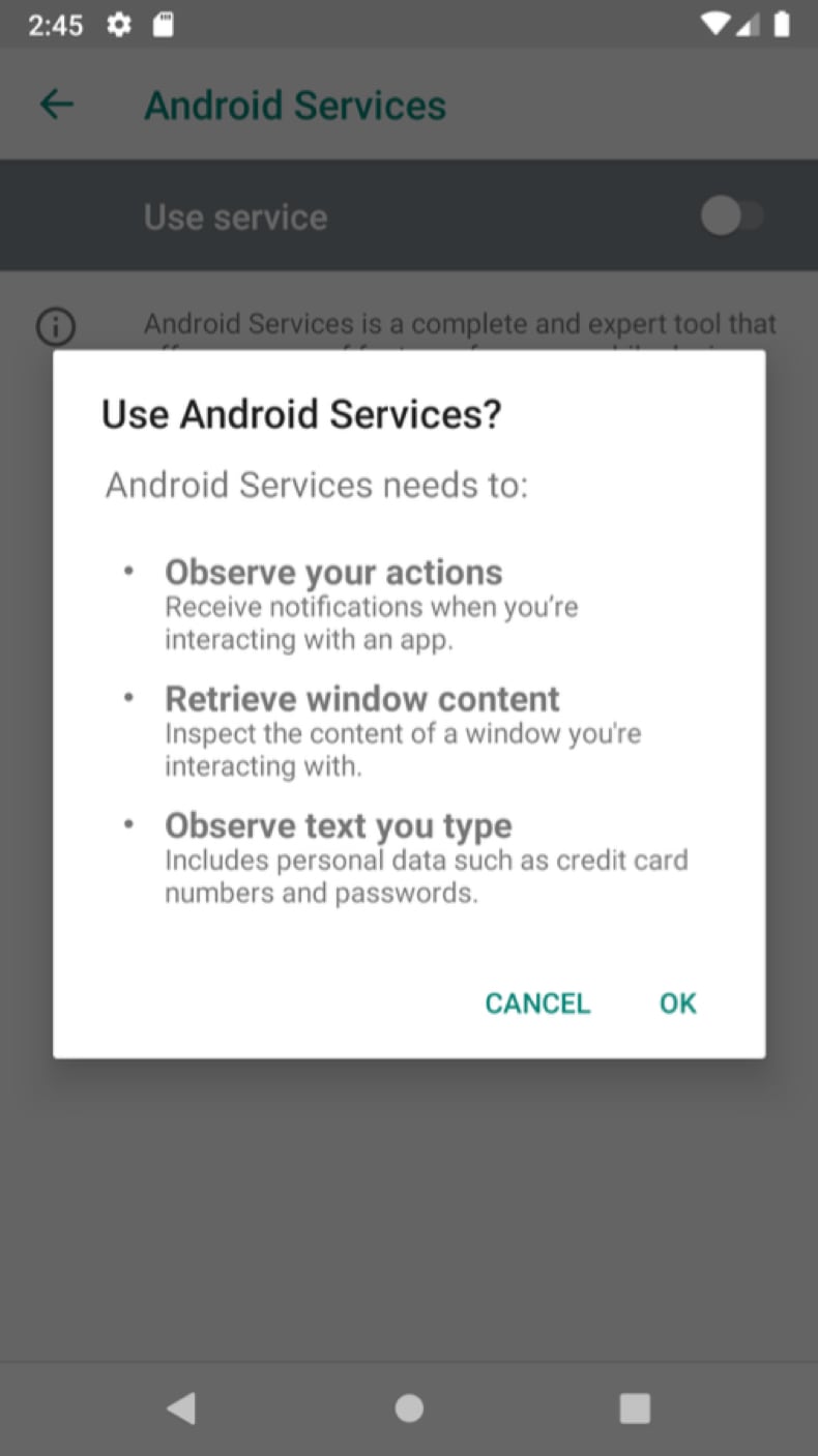ResidentBat Spyware prosi o uprawnienia