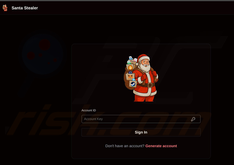 Logowanie do panelu administracyjnego SantaStealer