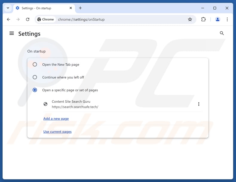 Usuwanie search.searchsafe.tech ze strony głównej Google Chrome