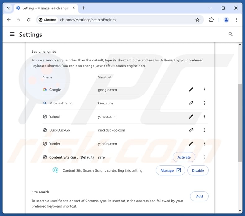 Usuwanie search.searchsafe.tech z domyślnej wyszukiwarki Google Chrome