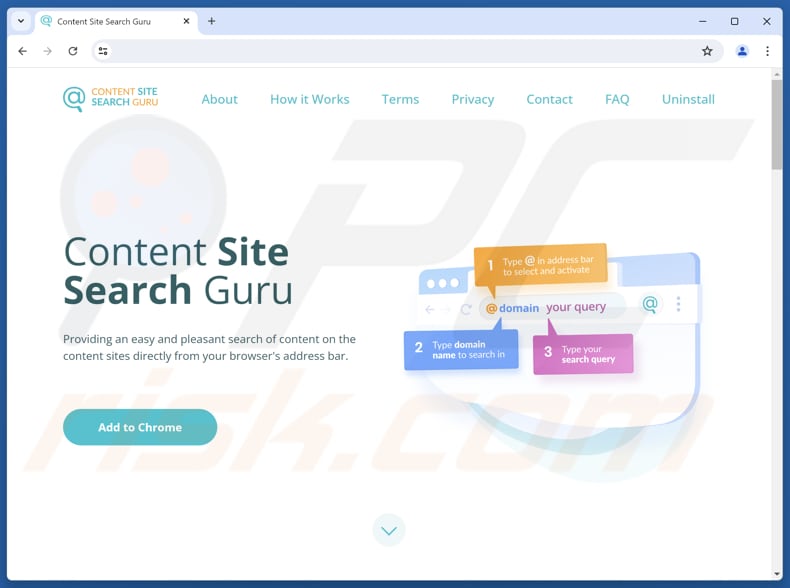 Strona internetowa używana do promowania porywacza przeglądarki Content Site Search Guru