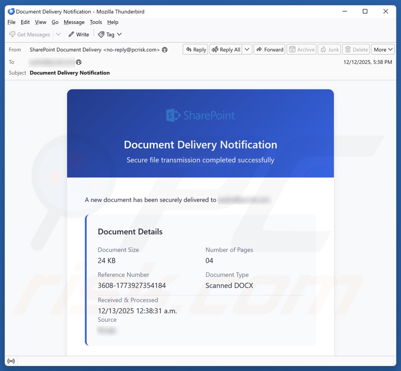 SharePoint Document Delivery Notification kampania spamowa