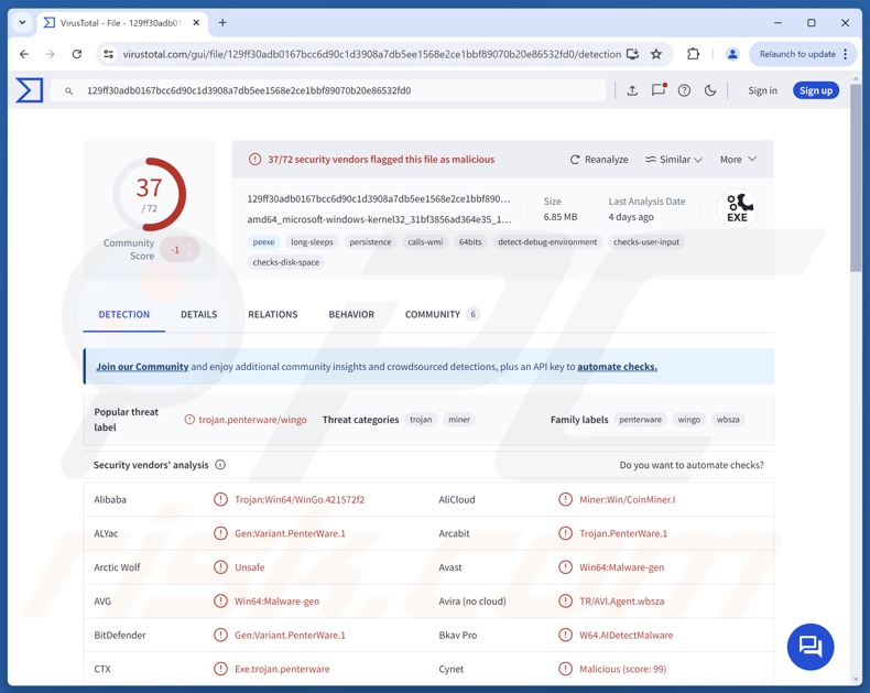 Wykrycie złośliwego oprogramowania SpecRAT w serwisie VirusTotal