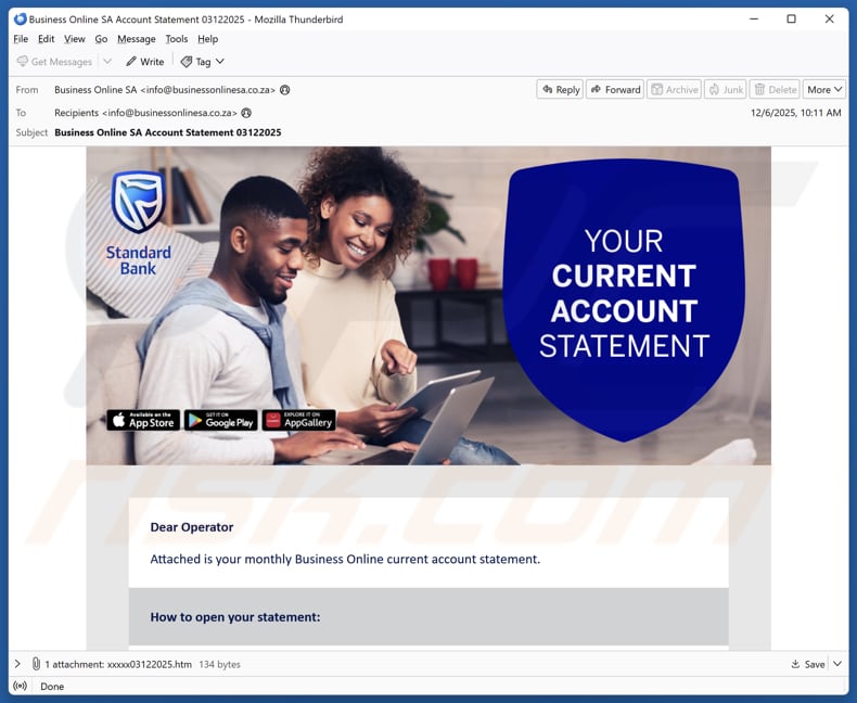 Standard Bank Account Statement kampania spamowa