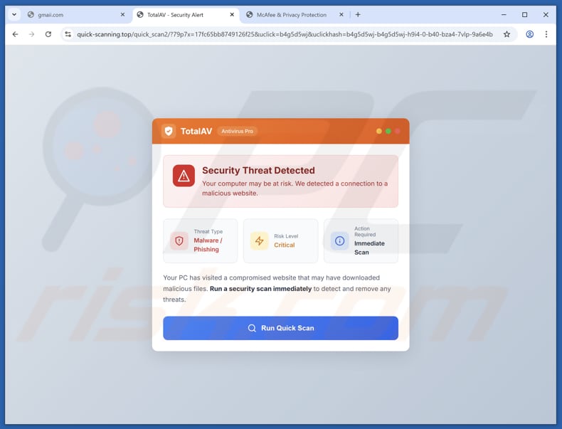 TotalAV - Security Threat Detected oszustwo