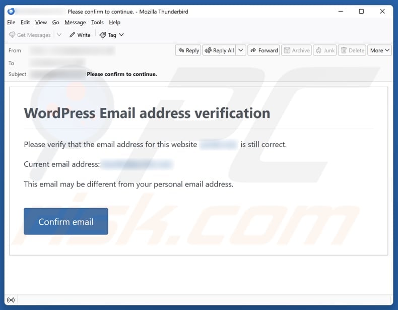 WordPress Email Address Verification kampania spamowa