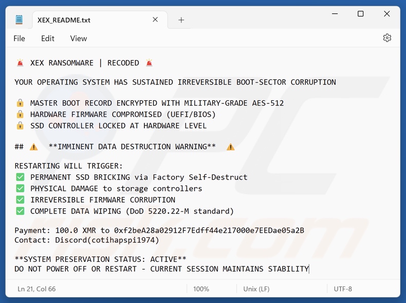 XEX ransomware żądanie okupu (XEX_README.txt)