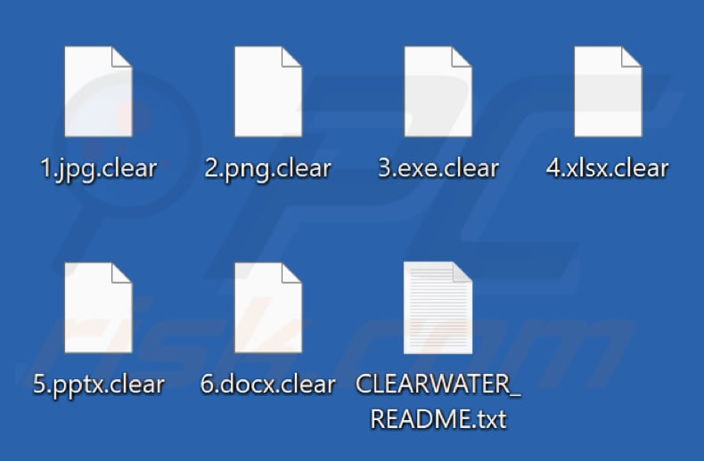 Pliki zaszyfrowane przez oprogramowanie ransomware ClearWater (rozszerzenie .clear)