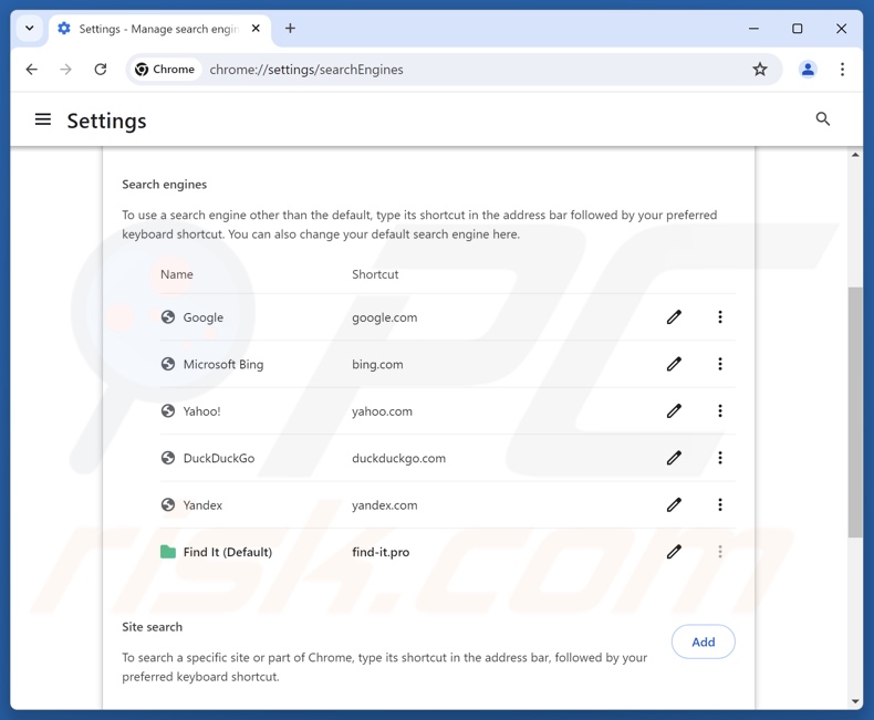 Usuwanie find-it.pro z domyślnej wyszukiwarki Google Chrome