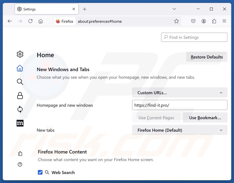Usuwanie find-it.pro ze strony głównej Mozilla Firefox