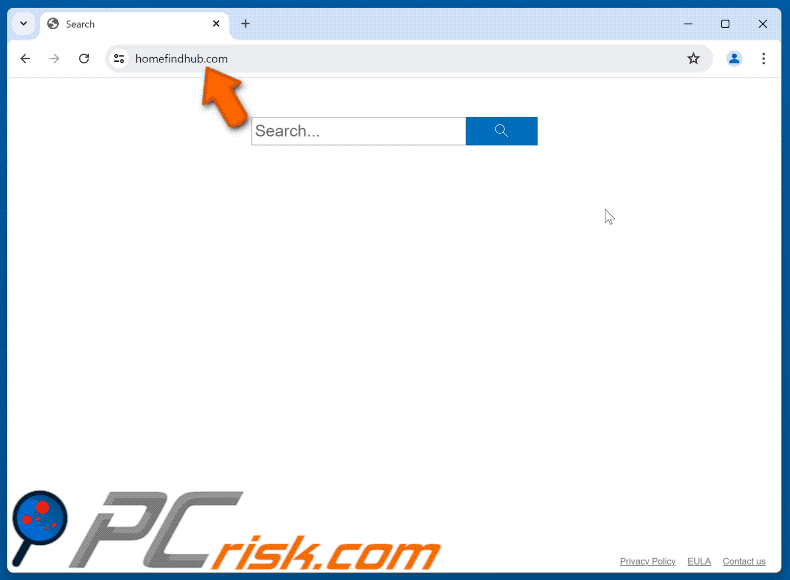 homefindhub.com przekierowuje przez websearchesportal.com do Bing (GIF)