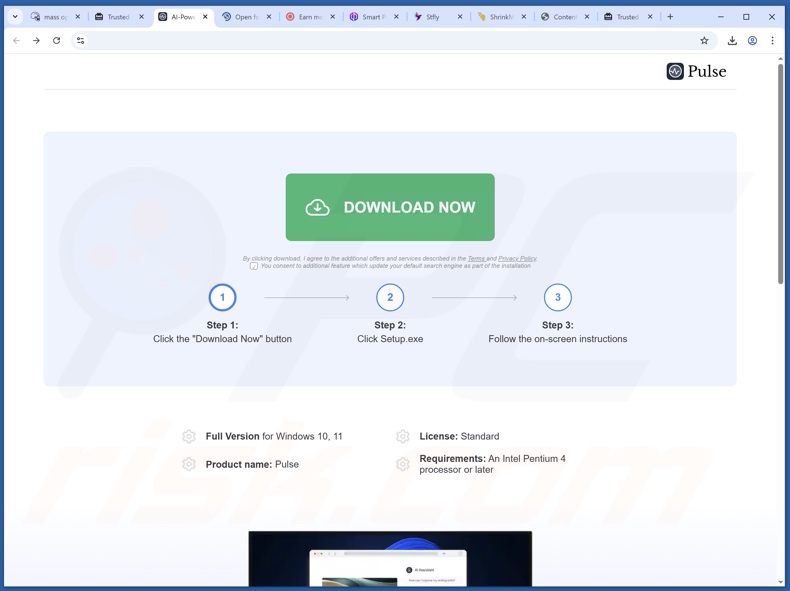 Strona używana do promowania PUA Pulse 2