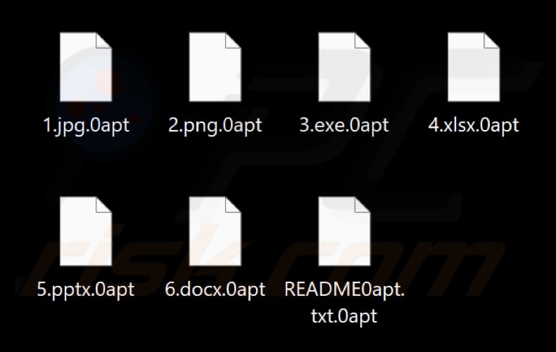 Pliki zaszyfrowane przez oprogramowanie ransomware 0apt Locker (rozszerzenie .0apt)