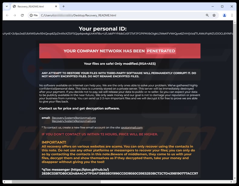 Plik tekstowy oprogramowania ransomware Chip