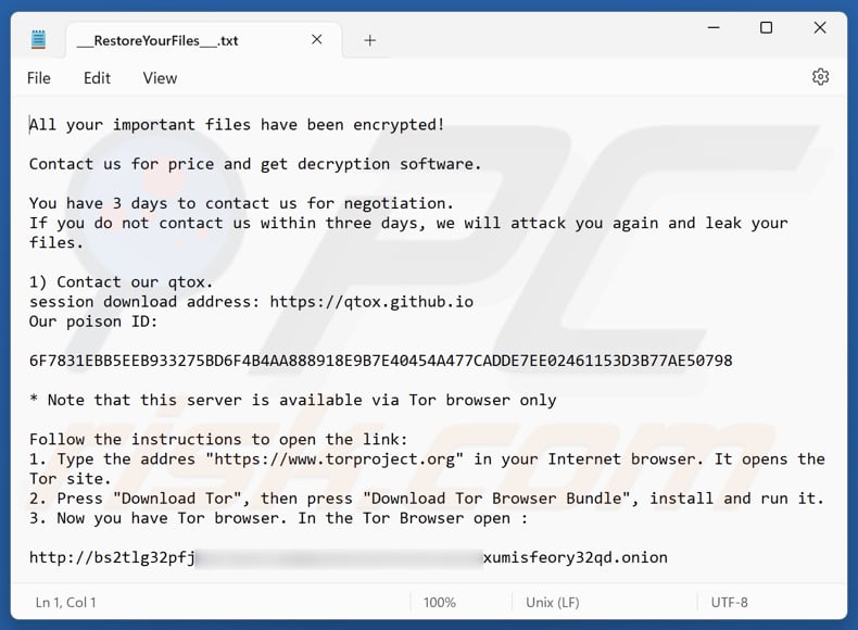 Plik tekstowy oprogramowania ransomware Reynolds (___RestoreYourFiles___.txt)