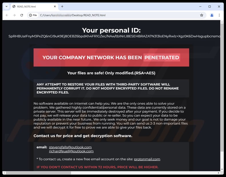 Strike ransomware list z żądaniem okupu (READ_NOTE.html)