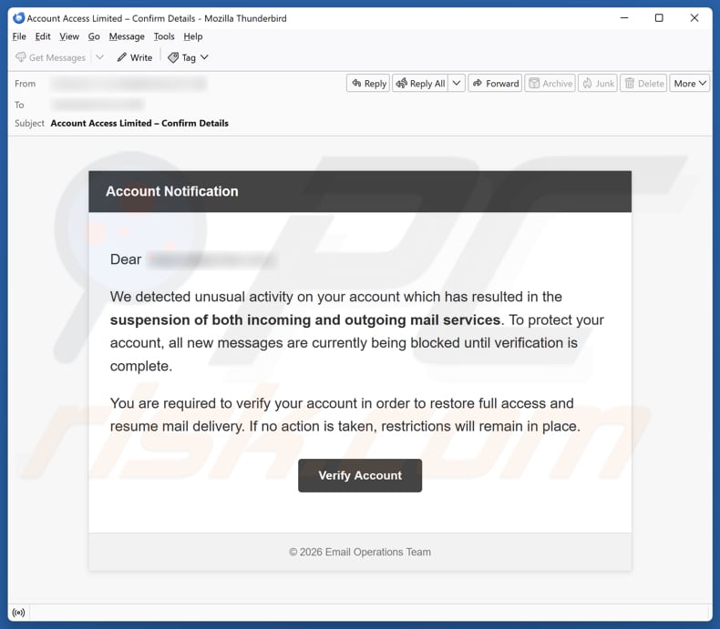 Email Account Failure Notice kampania spamowa