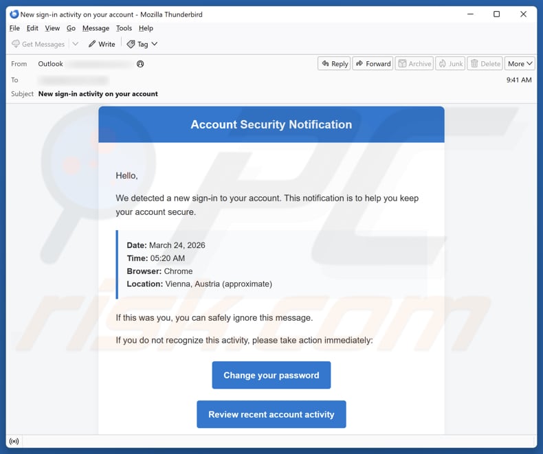 Account Security Notification kampania spamowa
