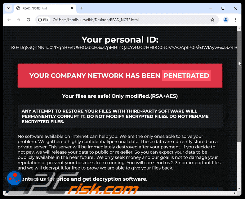 Bear ransomware list z żądaniem okupu (READ_NOTE.html)