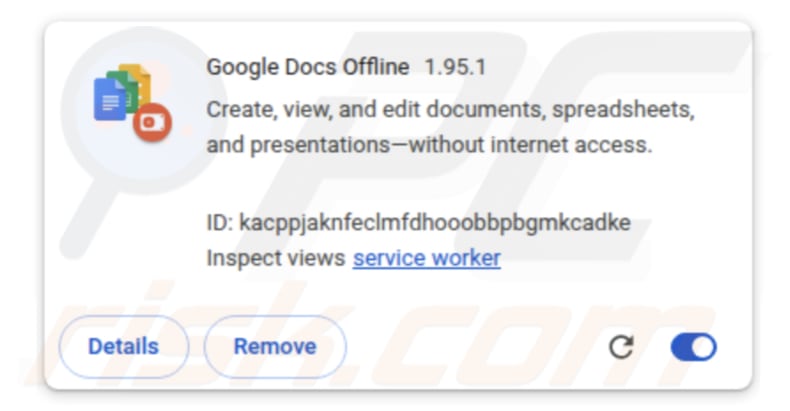 Fałszywy Google Docs Offline rozszerzenie