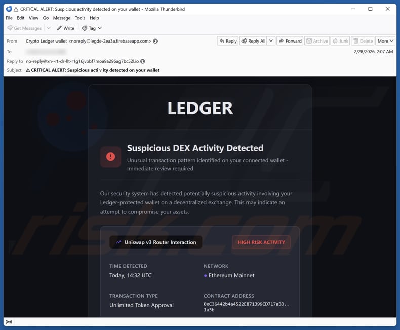 Ledger - Suspicious DEX Activity Detected kampania spamowa