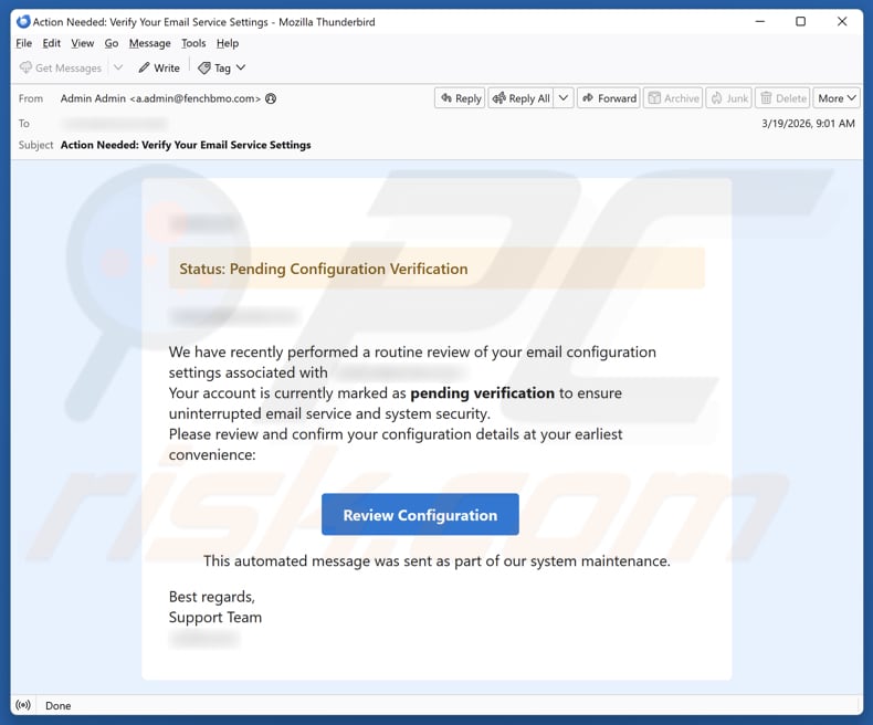 Pending Configuration Verification kampania spamowa