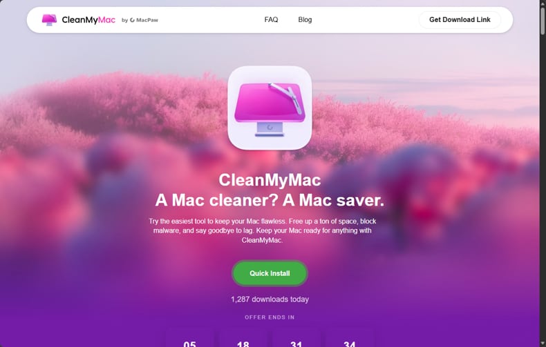 Fałszywa strona internetowa Cleanmymac (SHub Stealer) – cleanmymacos.org (źródło: malwarebytes.com)
