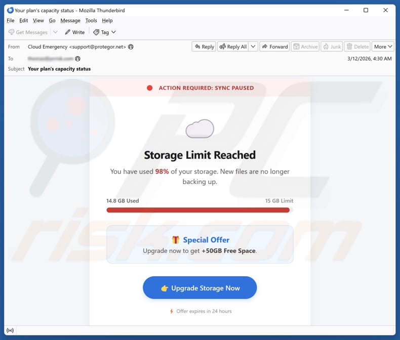 Storage Limit Reached kampania spamowa