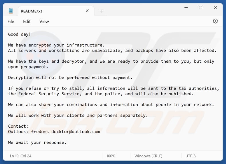 Uragan ransomware plik tekstowy (README.txt)