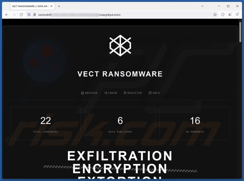 Vect ransomware TOR strona internetowa