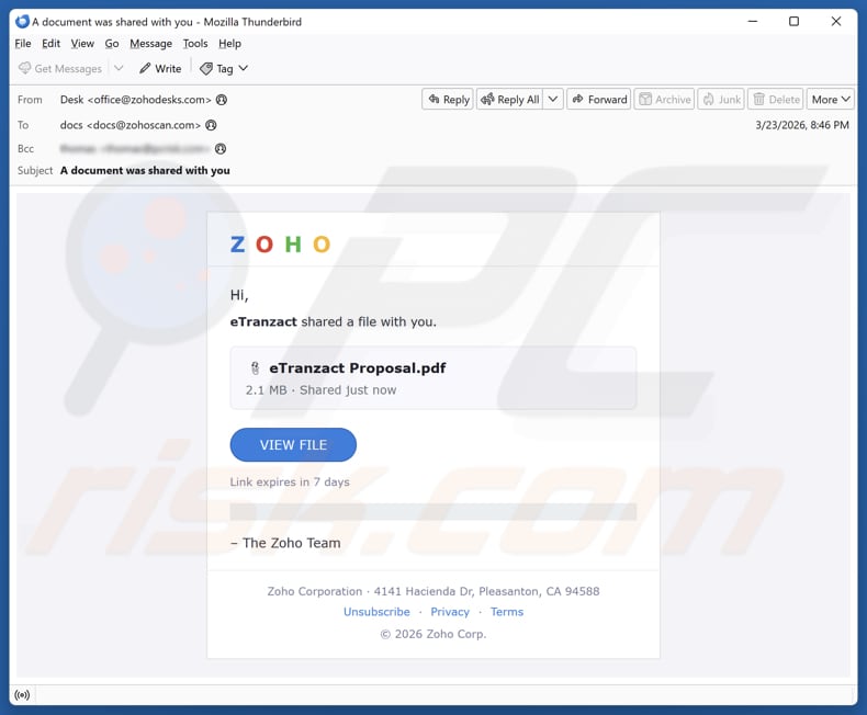 Zoho - File Shared With You kampania spamowa