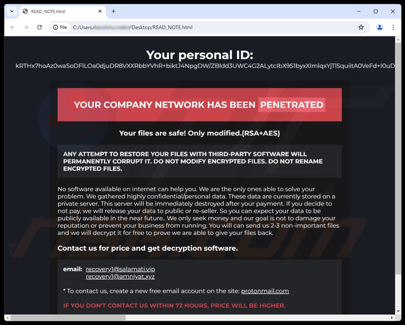 Zollo ransomware list z żądaniem okupu (READ_NOTE.html)