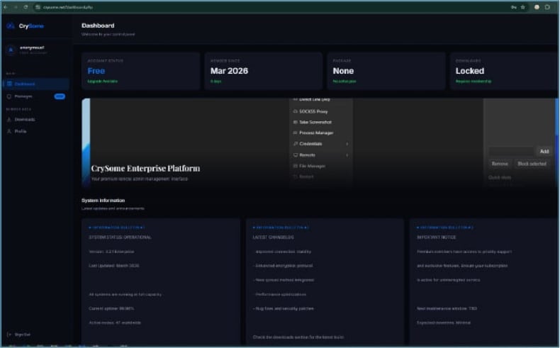 Panel administracyjny CrySome RAT (źródło cyfirma.com)