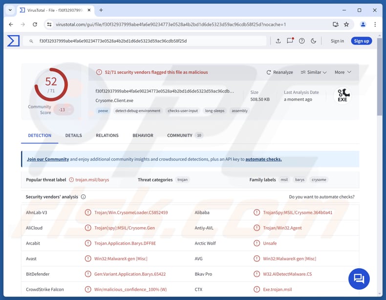 Złośliwe oprogramowanie CrySome